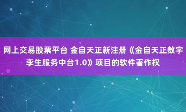 网上交易股票平台 金自天正新注册《金自天正数字孪生服务中台1.0》项目的软件著作权