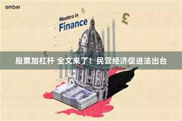 股票加杠杆 全文来了！民营经济促进法出台