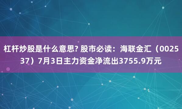 杠杆炒股是什么意思? 股市必读：海联金汇（002537）7月3日主力资金净流出3755.9万元